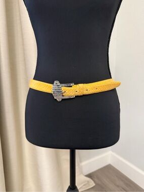Vintage Ritz Genuine Snakeskine Yellow Leather Waist Belt with Silver Buckle